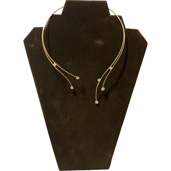 Silver Tone Elegant Wire Necklace With Crystal Accents For Women Prom Homecoming - Picture 2 of 12